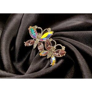 Vintage AVON Pink Colorful Butterfly Brooch Rhinestone